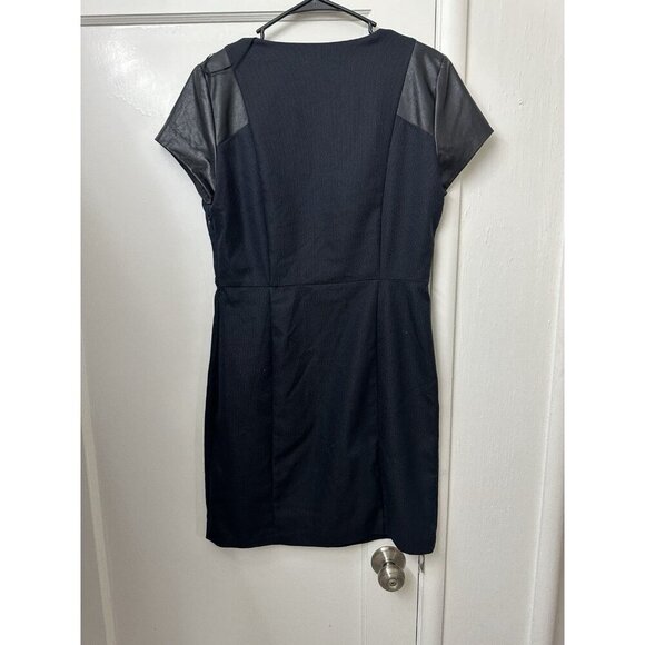 Zara Basic Little Black Dress Large Faux Leather Shoulders Mini Micro Polka Dot - Picture 2 of 4